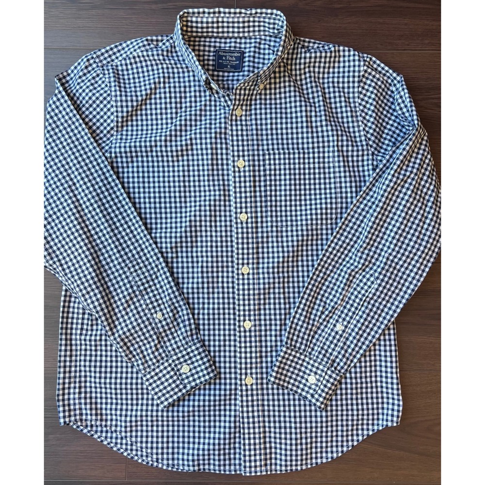 Abercrombie & Fitch Mens XL Navy Gingham Check Long Sleeve Button Down Shirt